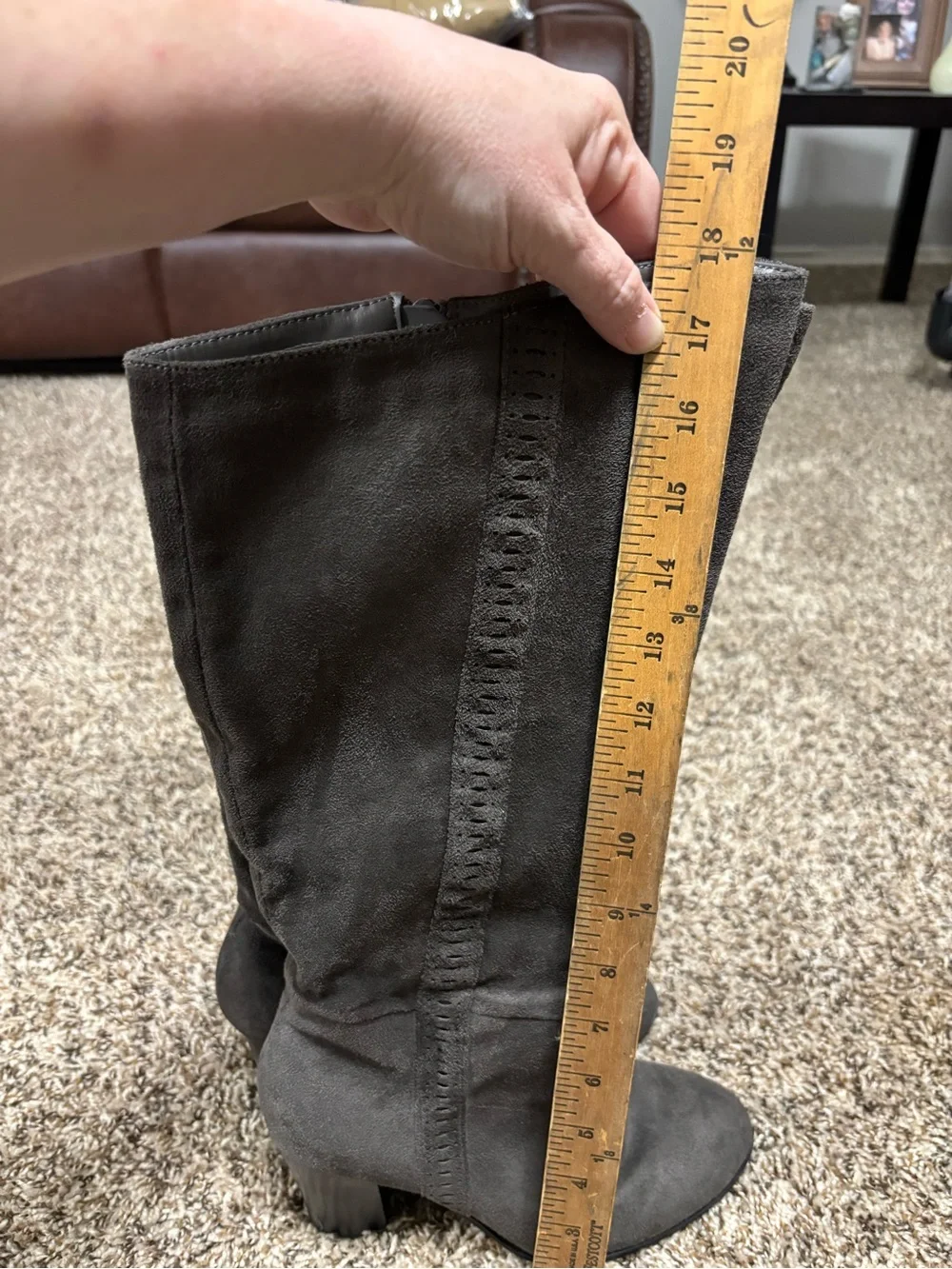 Gray Real Suede Knee High Riding Boots Zip Closure Regular Calf US 8.5 NWOT